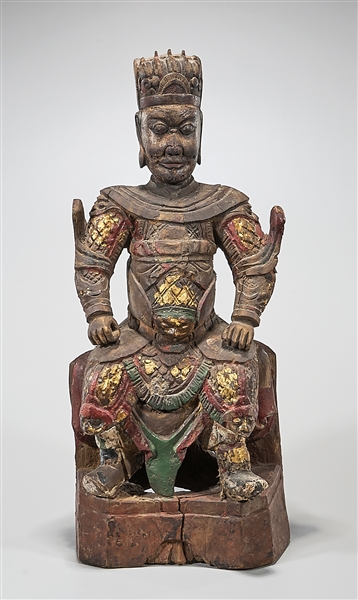 Appraisal: Chinese polychrome carved wood seated figure x x approx Condition