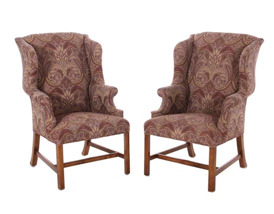 Appraisal: Pair upholstered wingback armchairs BH SH W D pcs Provenance