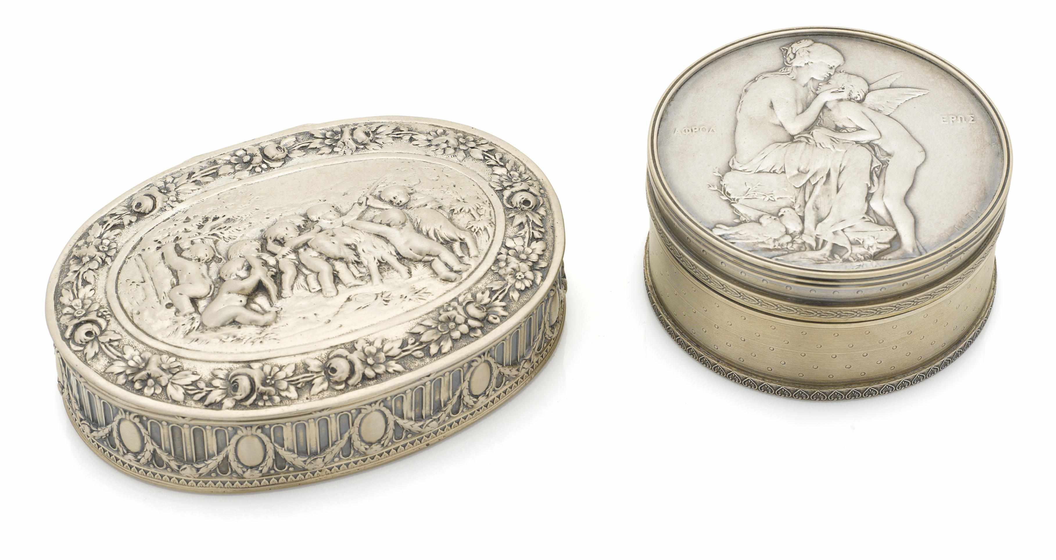 Appraisal: Two Continental silver boxes French and German late th th