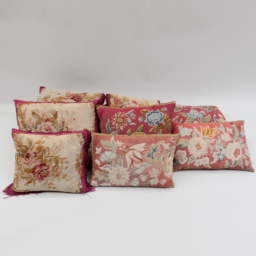 Appraisal: Group of Ten Aubusson and Needlework Floral Pillows Comprising Six