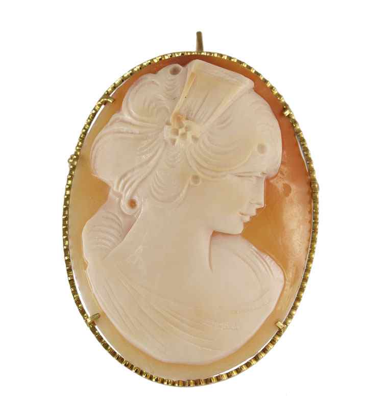 Appraisal: K CAMEO BROOCH K yellow gold frame contains one x