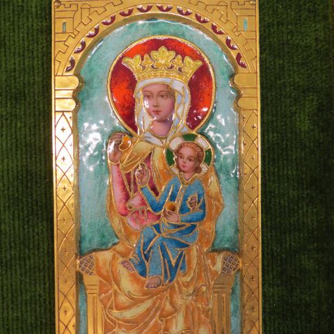 Appraisal: Enameled Icon Madonna Child x plus frame