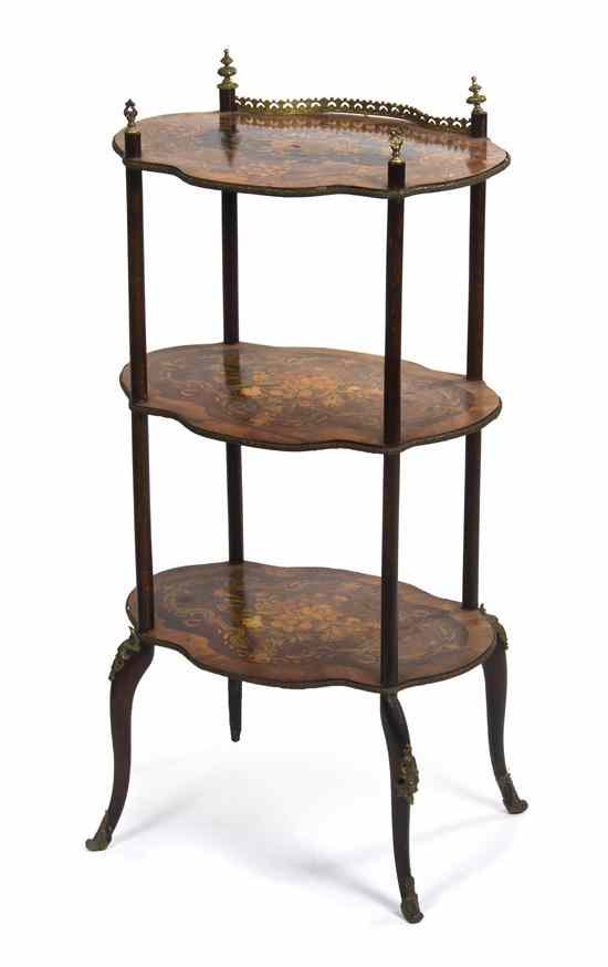 Appraisal: A Continental Marquetry and Gilt Metal Mounted Etagere having three