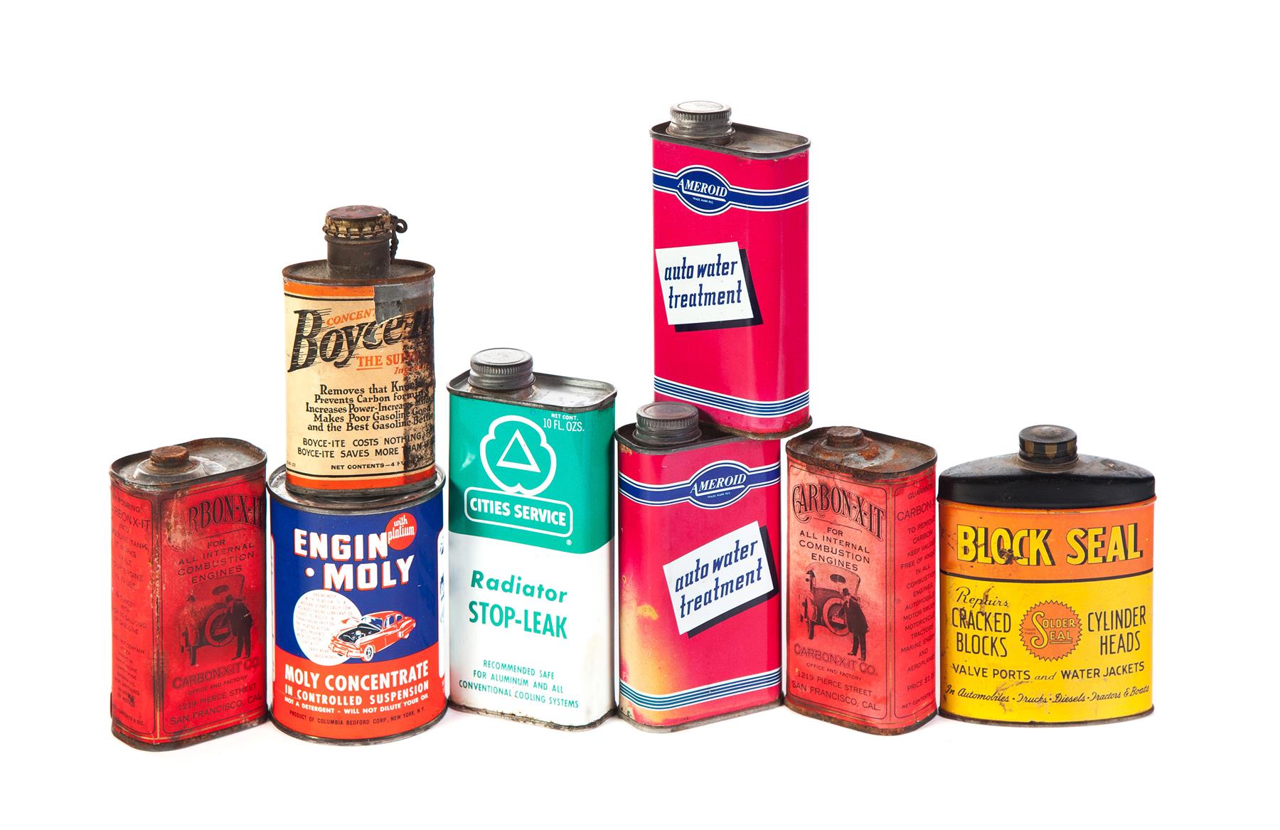 Appraisal: EIGHT ADDITIVE PRODUCT CANS American mid th century Two full