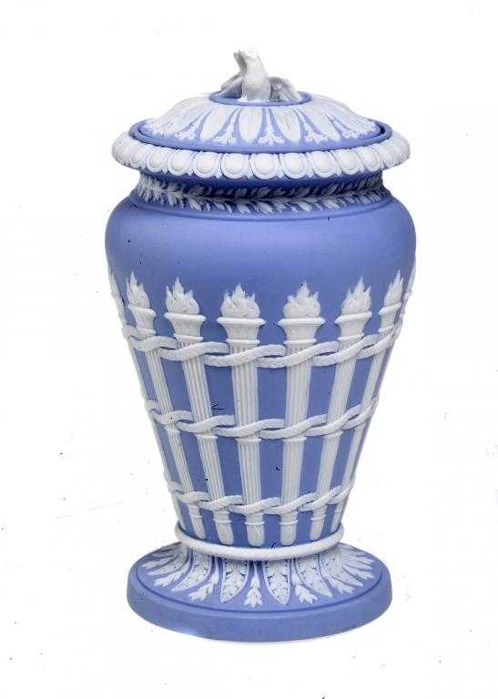 Appraisal: A WEDGWOOD SOLID LIGHT BLUE JASPER WARE VASE AND COVER