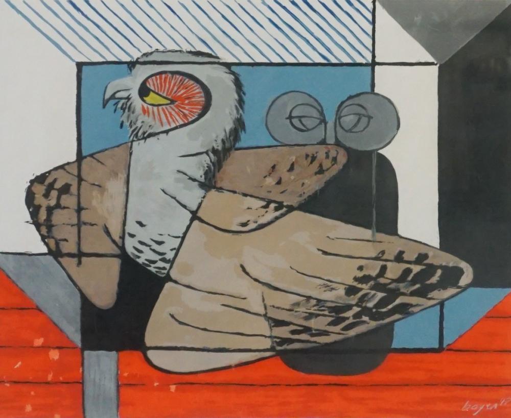 Appraisal: After Herbert Bayer American - Two Owls Silkscreen not pencil