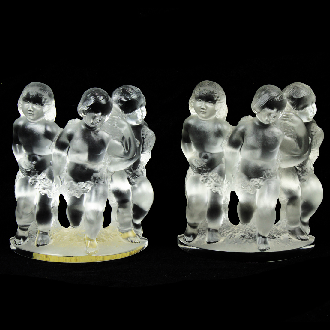 Appraisal: LOT OF LALIQUE FROSTED AND CLEAR GLASS LUXEMBOURG FIGURAL BOOKENDS