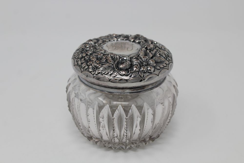 Appraisal: Antique Sterling Silver Glass Box Antique Sterling Silver Glass Box