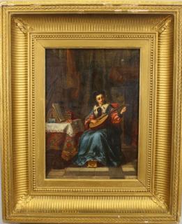 Appraisal: Hendrik Jan Augustyn Leys - Oil Board Interior scene w