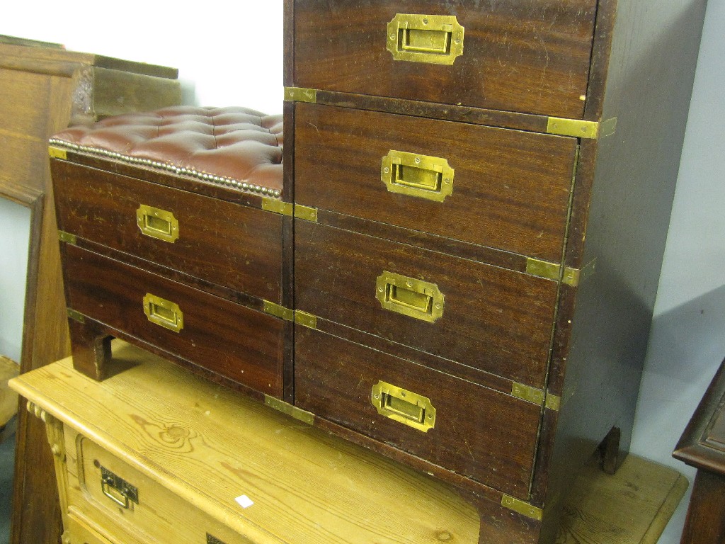 Appraisal: Telephone table with brass mounts and leather upholstered seat