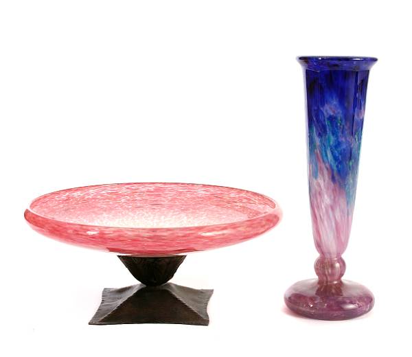 Appraisal: Two Schneider mottled glass table articles s comprising a vase