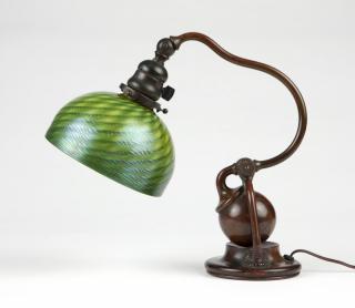 Appraisal: A Tiffany counterbalance lamp and Favrile shade Early th century