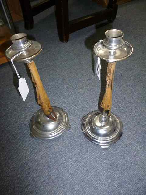 Appraisal: A PAIR OF EARLY TH CENTURY CHROME PLATED CANDLESTICKS the