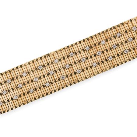 Appraisal: Wide Two-Color Gold and Diamond Bracelet Estimate -