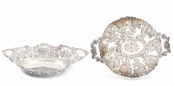 Appraisal: A continental silver group Comprising an oval basket with reticulated