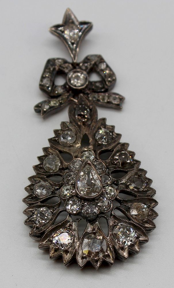 Appraisal: JEWELRY Antique kt Gold and Diamond Pendant Beautiful antique silvered