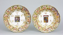 Appraisal: Pair of Capodimonte Heraldic Plates Very nice and decorative pair