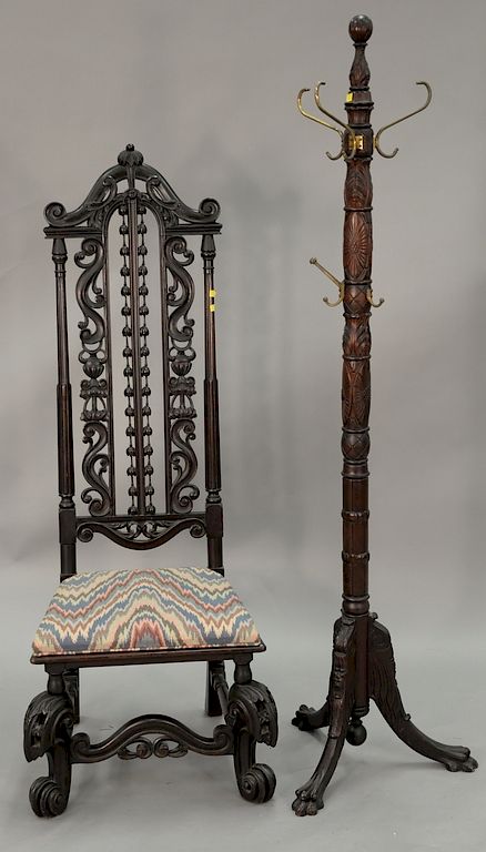 Appraisal: Two piece lot to include mahogany hat rack ht in