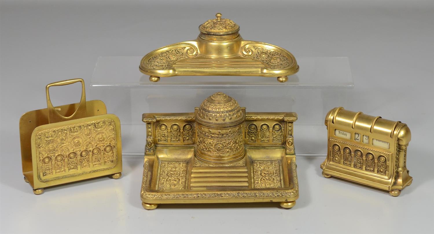 Appraisal: -Piece brass Moorish design desk set c o inkwell pen