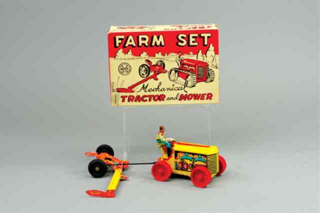 Appraisal: MARX BOXED FARM SET Lithographed tin includes farm tractor with