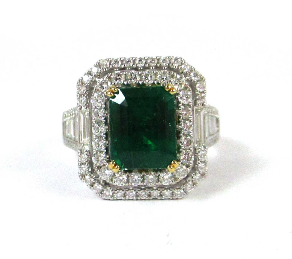 Appraisal: EMERALD DIAMOND AND EIGHTEEN KARAT GOLD RING WITH GIA EMERALD