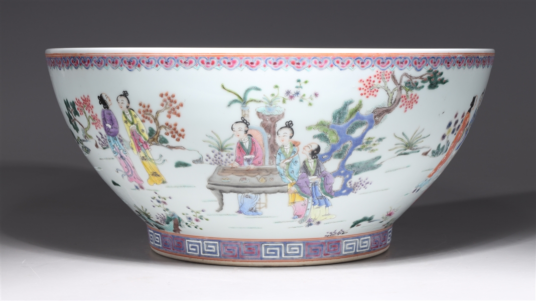 Appraisal: Large Chinese famille rose enameled porcelain bowl with numerous figures