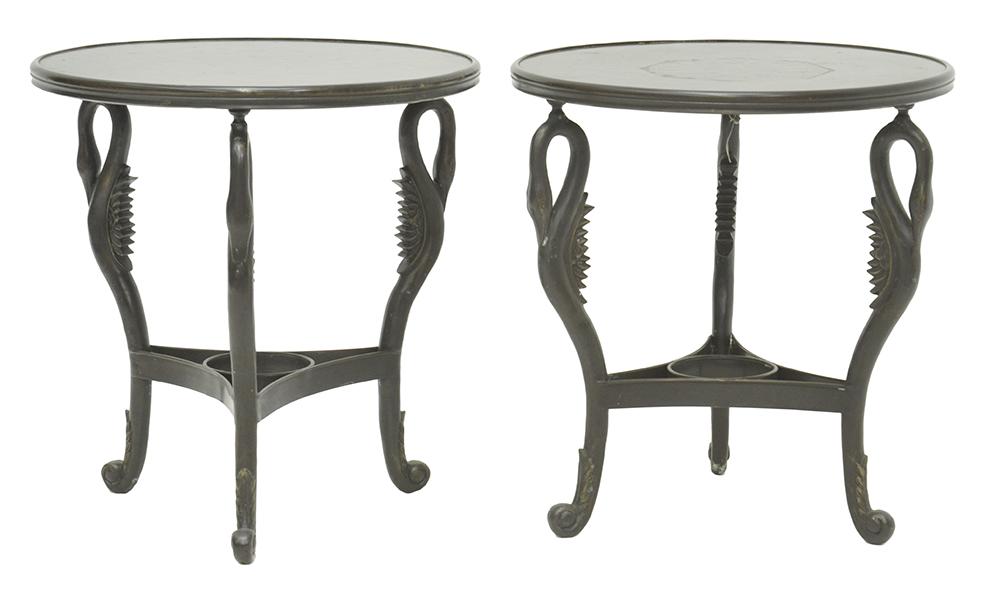 Appraisal: A PAIR OF FRENCH EMPIRE STYLE BRONZE BASED SIDE TABLES