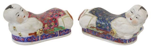 Appraisal: lot of Chinese enameled porcelain neck pillows in the form