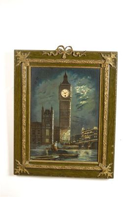 Appraisal: A picture clock with applied mother of pearl Big Ben