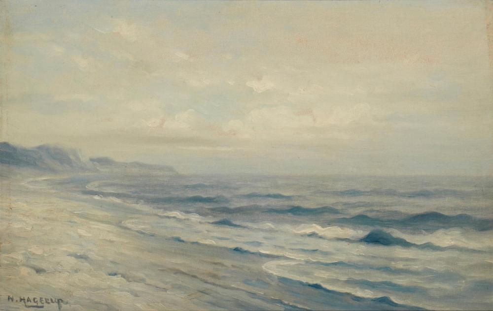 Appraisal: Nels Hagerup - Seascape Oil on canvas laid to Masonite