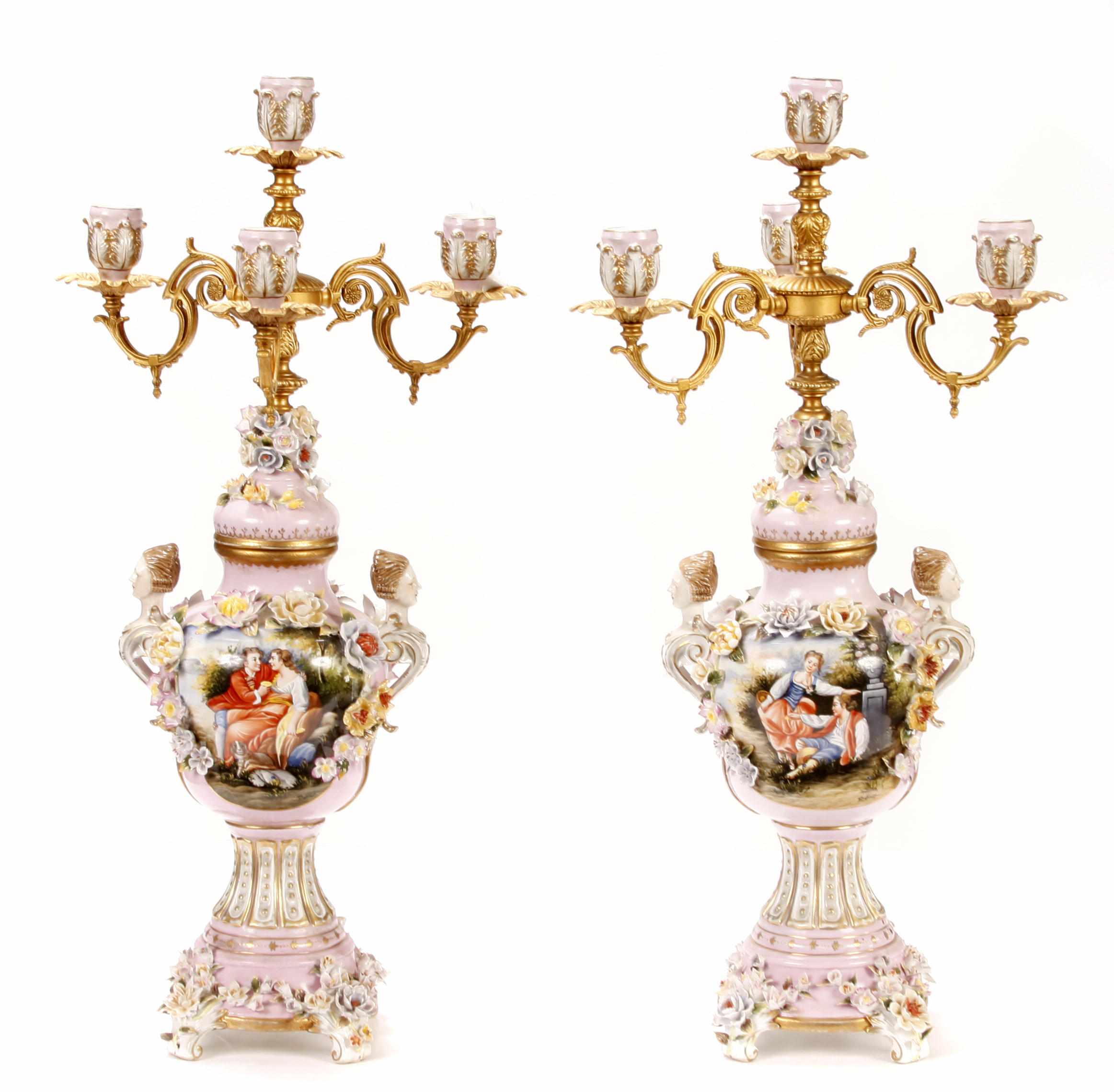 Appraisal: A pair of Continental Rococo style porcelain and gilt metal