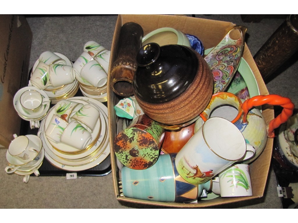 Appraisal: Box and tray lot of lady artist decorated ceramics etc