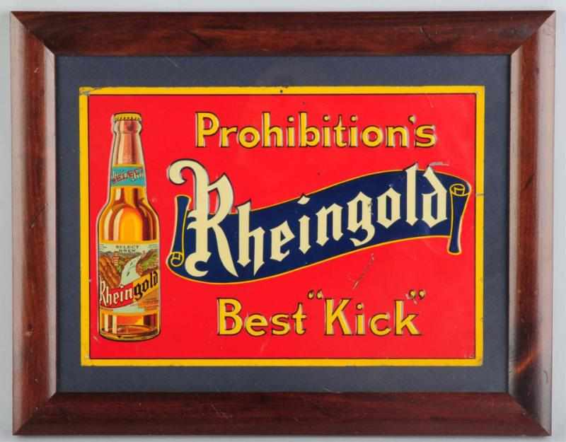 Appraisal: Rheingold Beer Prohibition's Best Kick Tin Sign Tack hole in