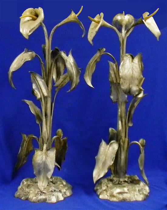 Appraisal: Pair Elkington Co silver plate Victorian cala lily centerpieces c