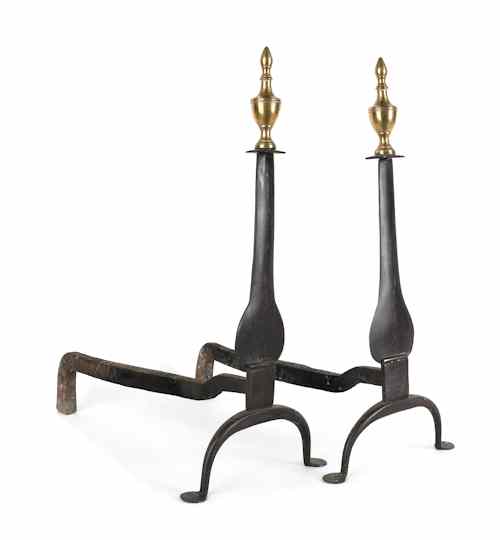 Appraisal: Pair of Pennsylvania wrought iron and brass knife blade andirons