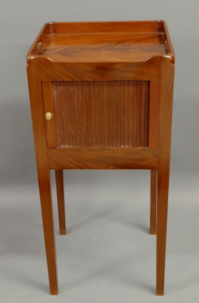 Appraisal: Mahogany end table th c with a front tambour slide