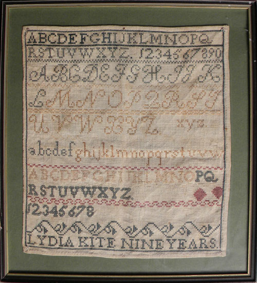 Appraisal: Silk on linen sampler by Lydia Kite x together with