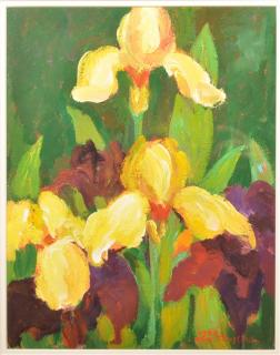 Appraisal: Suk Shugli Oil Painting of Yellow Iris Signed and dated