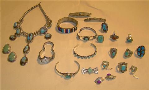 Appraisal: COLLECTION OF NATIVE AMERICAN JEWELRY Comprising a silver beaded necklace