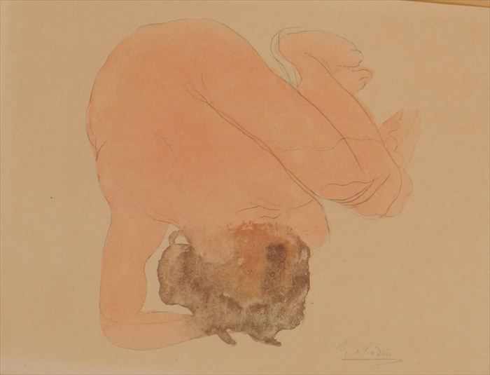 Appraisal: AFTER AUGUSTE RODIN FIGURAL STUDY OF A FEMALE NUDE Watercolor