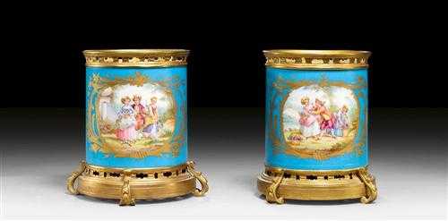 Appraisal: PAIR OF SMALL PORCELAIN VASES WITH BRONZE MOUNTS late Louis