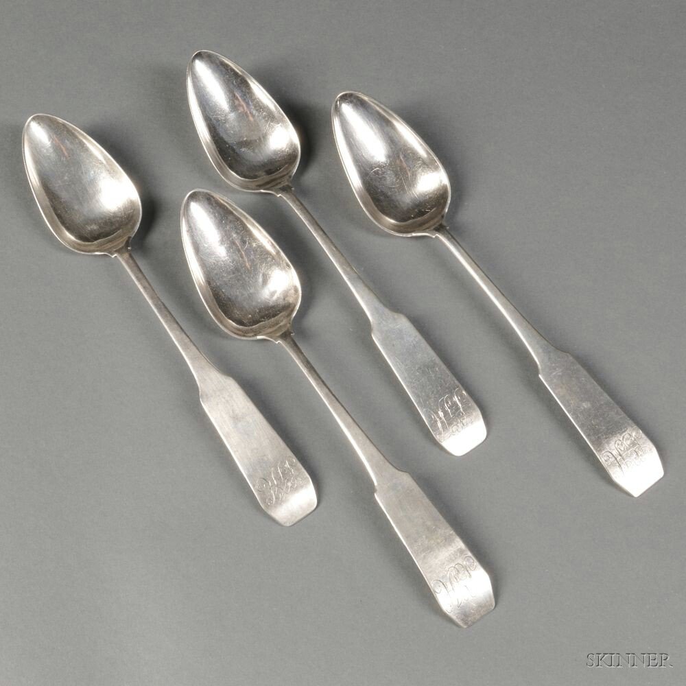 Appraisal: Four American Coin Silver Place Spoons c - marked E