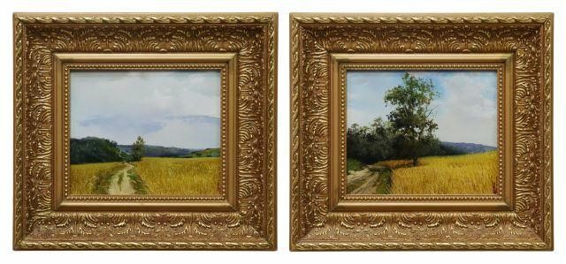 Appraisal: lot of Framed oil paintings on canvas-wrapped Masonite Golden Fields