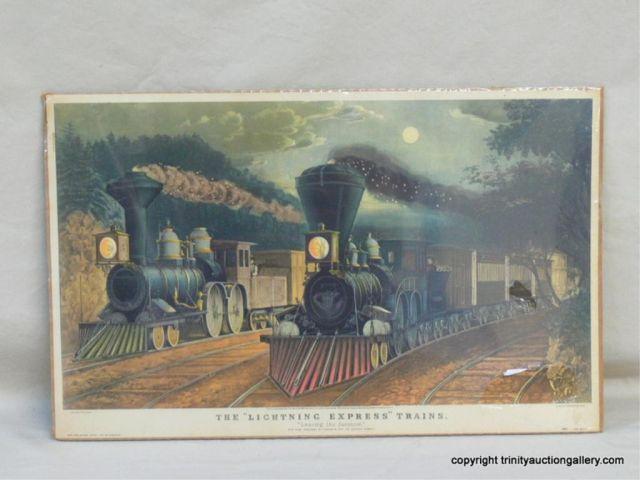 Appraisal: Currier Ives Vintage Railroad Train Print - Titled The Lightning