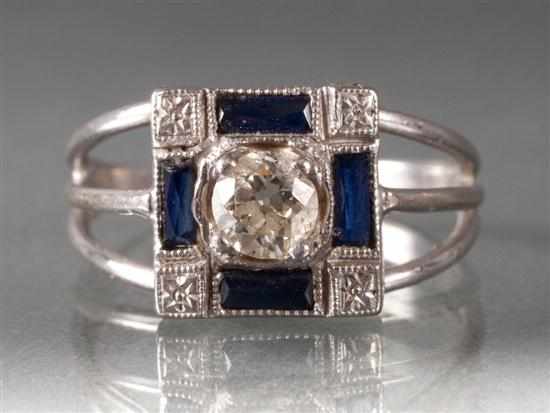 Appraisal: Art Deco diamond and sapphire unmarked white gold ring center