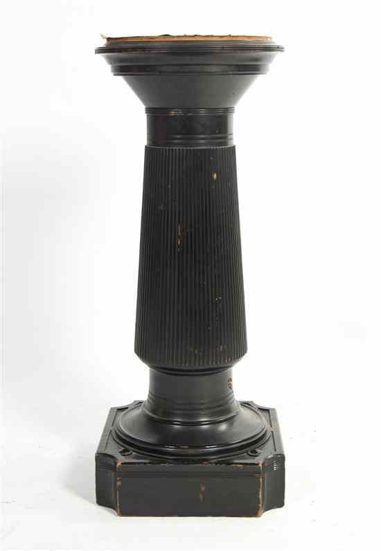 Appraisal: An Ebonized Wood Pedestal the circular top set on a