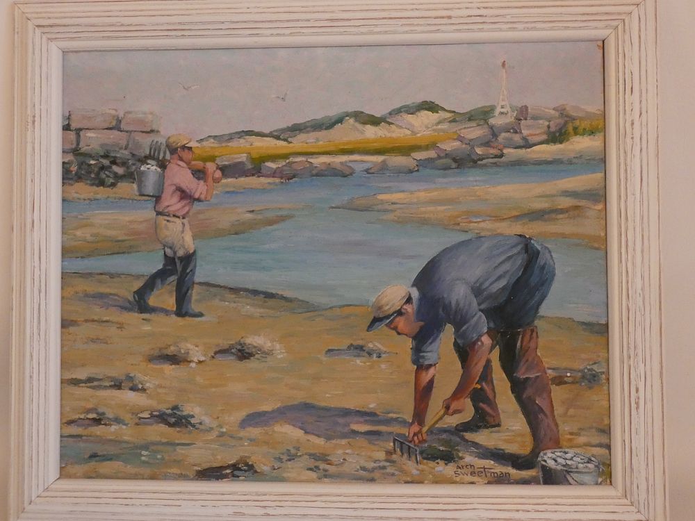 Appraisal: SWEETMAN PAINTING OF CLAMMERS Old oil painting of clammers signed