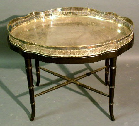 Appraisal: Sheffield serving tray on ebonized stand h x w x