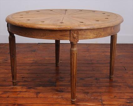 Appraisal: NEOCLASSICAL-STYLE TEAKWOOD GARDEN TABLE The round molded top over conforming