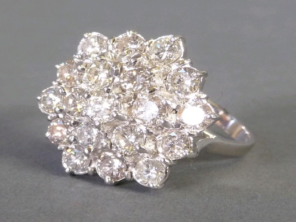 Appraisal: LARGE ct WHITE GOLD THREE TIER DAISY CLUSTER RING set